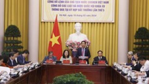 Công bố Lệnh của Chủ tịch nước về Luật Đất đai (sửa đổi), Luật Các tổ chức tín dụng (sửa đổi)