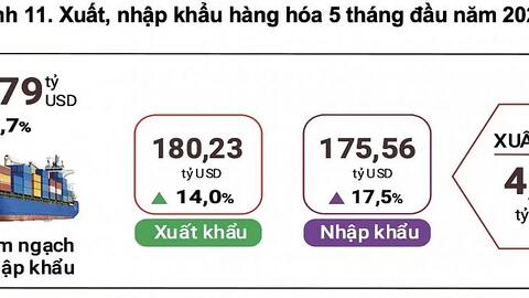 5 tháng đầu năm, tổng kim ngạch xuất nhập khẩu đạt gần 356 tỷ USD