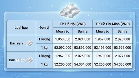 Giá bạc hôm nay 20/8/2026: Bạc trong nước trái chiều thế giới