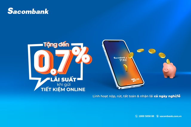 Gửi tiết kiệm trên Sacombank Pay được tặng lãi suất lên đến 0,7%/năm- Ảnh 1.