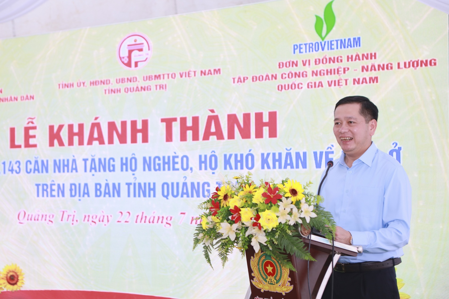 Đồng chí Nguyễn Long Hải - Phó Bí thư Thường trực Tỉnh ủy Quảng Trị nhấn mạnh sự hỗ trợ của Bộ Công an và Petrovietnam đã góp phần giúp tỉnh Quảng Trị hoàn thành sớm các chỉ tiêu của Đảng và Nhà nước giao phó. Đồng thời, góp phần đảm bảo đời sống của ngườ