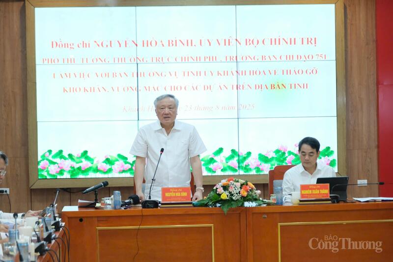 Uỷ viên Bộ Chính trị, Phó Thủ tướng Thường trực Chính phủ Nguyễn Hòa Bình phát biểu tại buổi làm việc. Ảnh: Lê Sơn