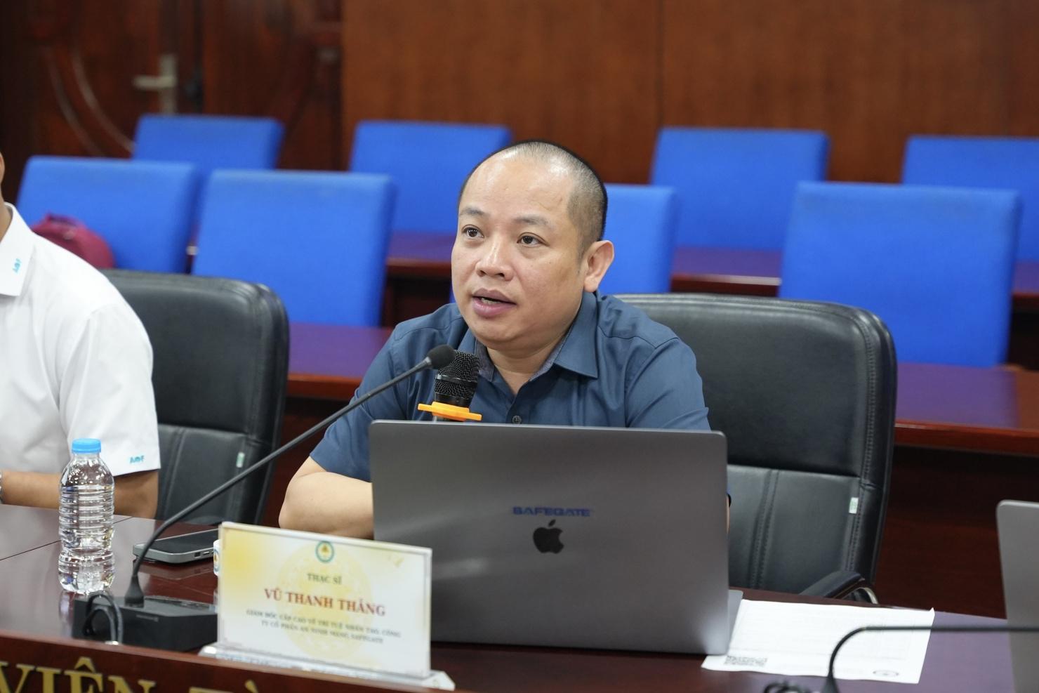 ThS. Vũ Thanh Thắng - Gi&aacute;m đốc cấp cao về Tr&iacute; tuệ nh&acirc;n tạo của SafeGate chia sẻ tại Hội thảo.