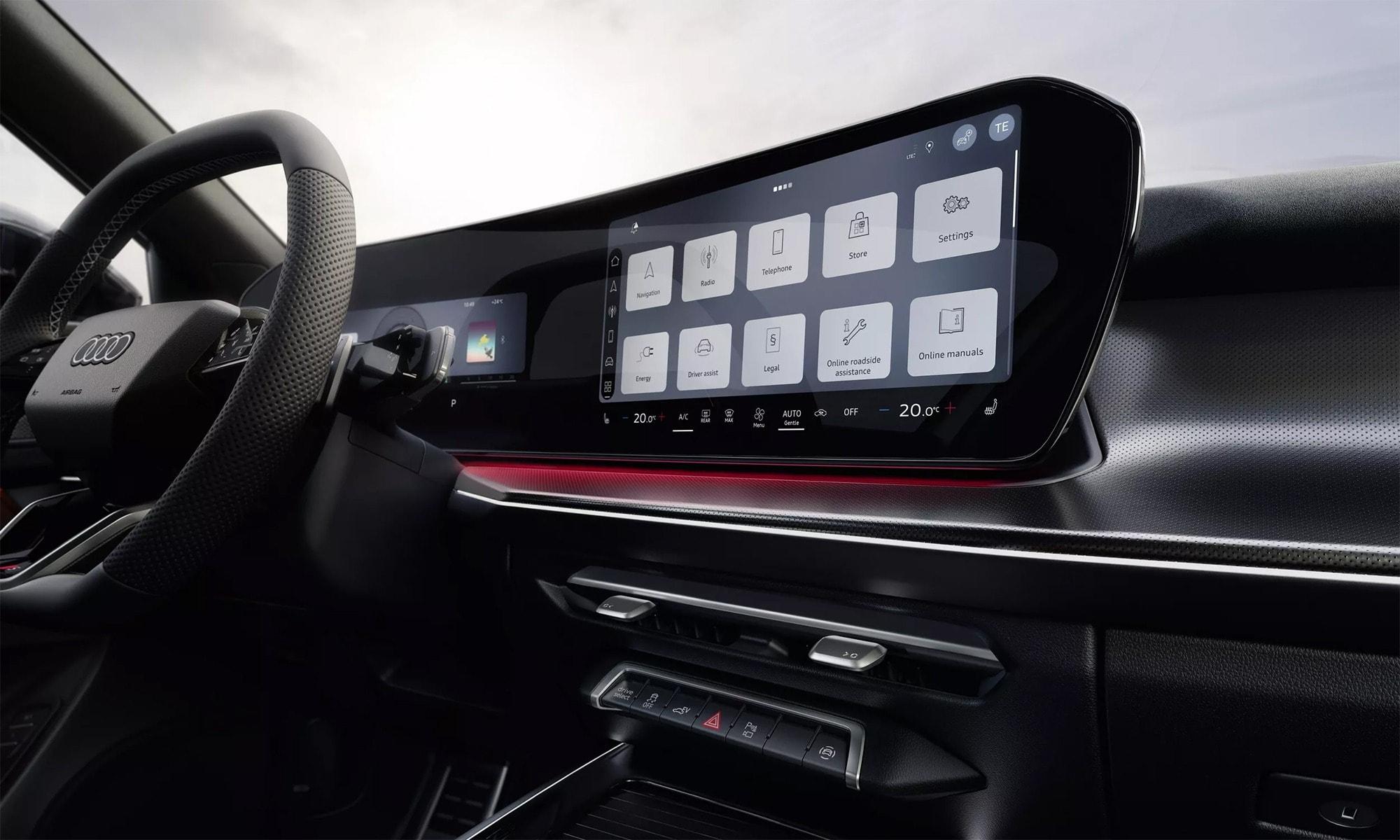 Cụm điều khiển với 2 màn hình nối liền uốn cong - Ảnh: Audi