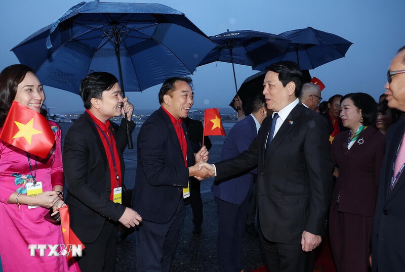 Các đại biểu đón Chủ tịch nước Lương Cường và Phu nhân. Ảnh: Lâm Khánh.