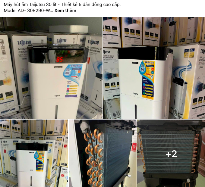 Máy hút ẩm với nhiều phân khúc cho mọi nhu cầu của khách. Ảnh chụp màn hình