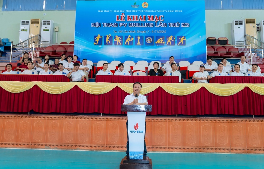 Chủ tịch HĐQT Mai Thế Toàn phát biểu khai mạc Hội thao PV Drilling lần thứ 23 năm 2025