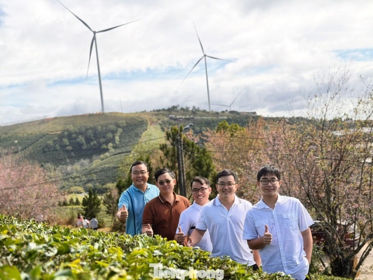 Các bạn trẻ check in từng góc chè xanh mướt để có bức ảnh ưng ý.