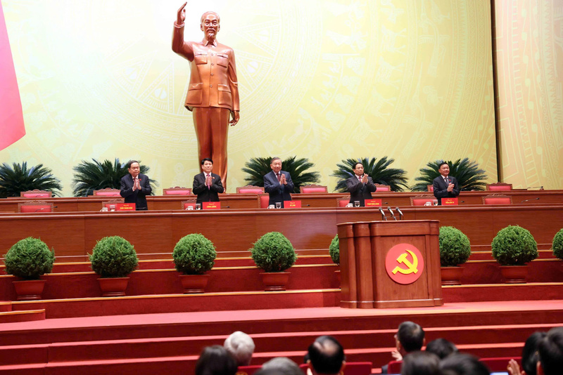 Các đồng chí lãnh đạo chủ chốt của Đảng, Nhà nước chủ trì phiên họp trù bị Đại hội XIV của Đảng. Ảnh: TTXVN