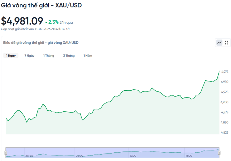 Diễn biến giá vàng thế giới trong 24h qua.
