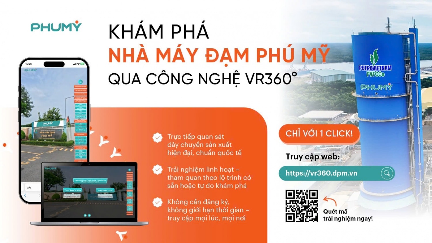 Chỉ với một click dễ dàng khám phá Tổ hợp Nhà máy đạm Phú Mỹ theo cách trực quan, sinh động.
