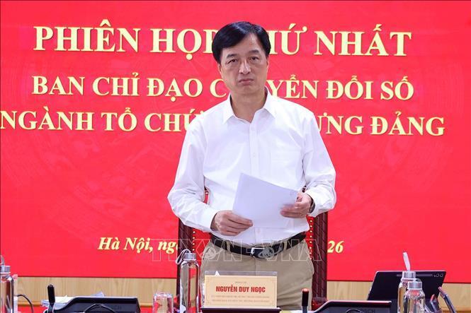 Ủy viên Bộ Chính trị, Bí thư Trung ương Đảng, Trưởng Ban Tổ chức Trung ương Nguyễn Duy Ngọc, Trưởng Ban Chỉ đạo chuyển đổi số ngành Tổ chức xây dựng Đảng phát biểu kết luận. Ảnh: Văn Điệp/TTXVN