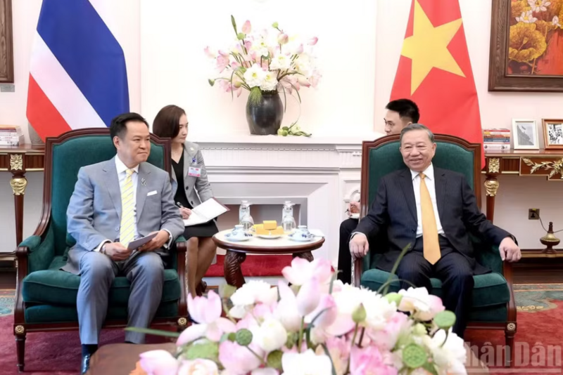 Tổng Bí thư, Chủ tịch nước Tô Lâm với Thủ tướng Thái Lan Anutin Charnvirakul tại cuộc tiếp. Ảnh: Đăng Khoa