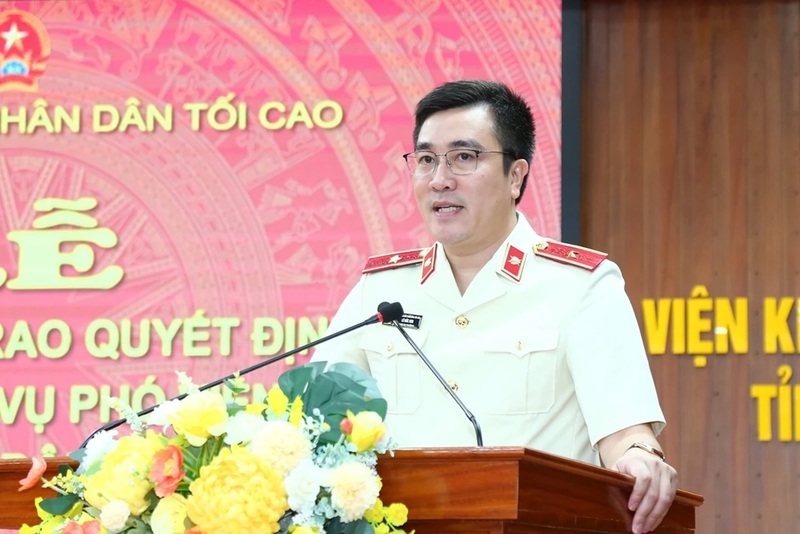 Tân Phó Viện trưởng VKSND tỉnh Thanh Hóa Lê Đức Sơn phát biểu nhận nhiệm vụ. Ảnh: Quốc Hương
