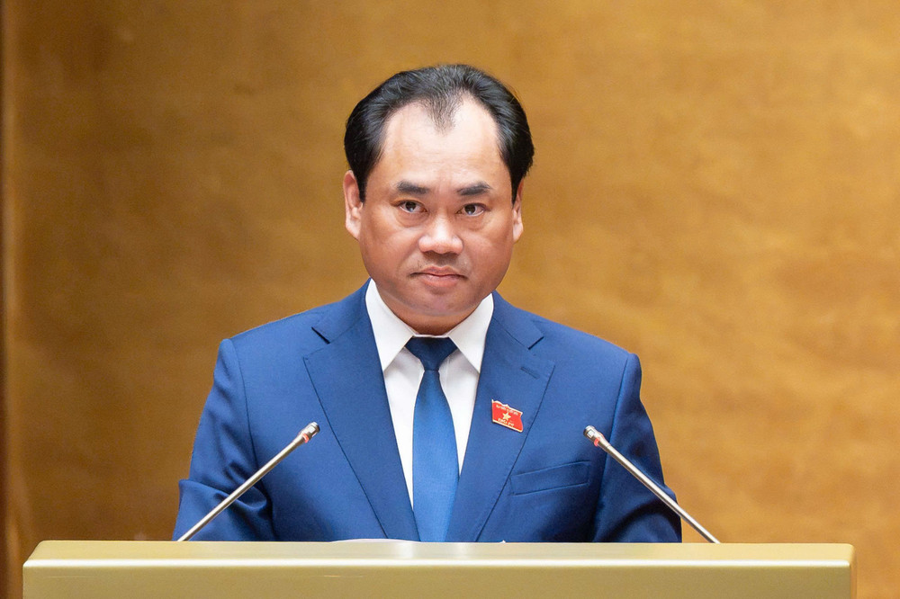 Bộ trưởng Bộ Nông nghiệp và Môi trường Trịnh Việt Hùng trình bày Tờ trình về định hướng chính sách sửa đổi Luật Đất đai năm 2024 (ảnh QH). 51.jpg