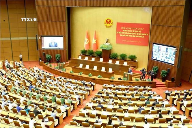 Toàn cảnh hội nghị tại điểm cầu Trung tâm - Nhà Quốc hội, Hà Nội. Ảnh: TTXVN. Toàn cảnh hội nghị tại điểm cầu Trung tâm - Nhà Quốc hội, Hà Nội. Ảnh: TTXVN.